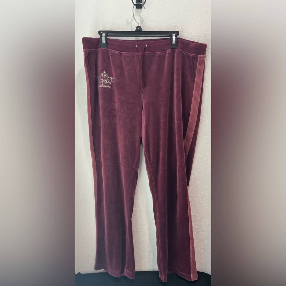 Walt Disney World XL Velour Lounge Pants Burgundy Crown Rhinestone